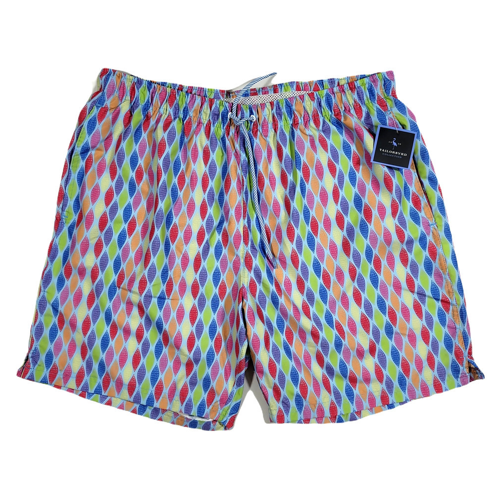 TailorByrd Abstract Patterned Swim Shorts Mens 2XL Blue‎ Red NEW